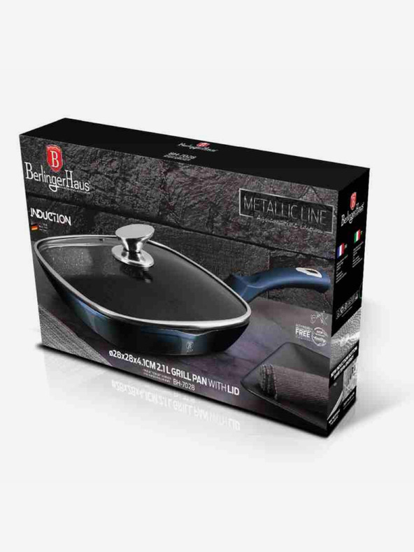 Berlingerhaus Grill tava s mramornom površinom i poklopcem 28 cm BERLINGERHAUS Metallic Line Aquamarine Edition