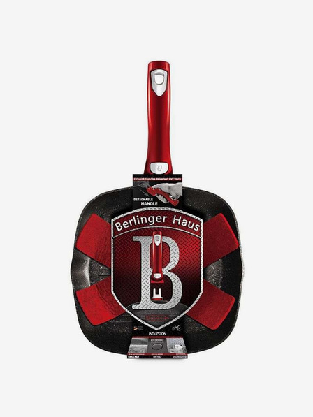 Berlingerhaus Tava za roštilj s mramornom površinom i uklonjivom ručkom 28 cm Burgundy Metallic Line BERLINGERHAUS