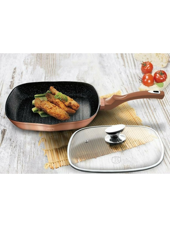 Berlingerhaus Tava za roštilj s mramornom površinom i poklopcem 28 cm Rosegold Metallic Line BERLINGERHAUS