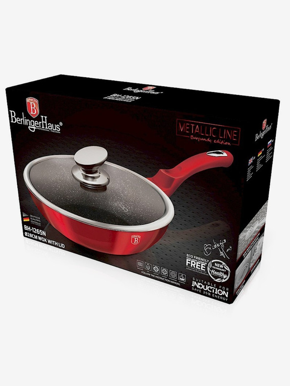 Berlingerhaus WOK tava s poklopcem s mramornom površinom 28 cm Burgundy Metallic Line BERLINGERHAUS