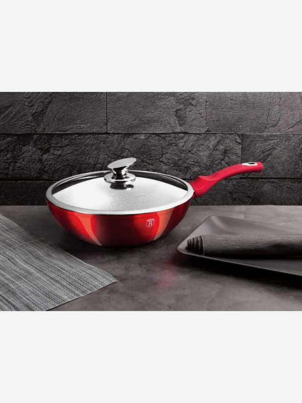 Berlingerhaus WOK tava s poklopcem s mramornom površinom 28 cm Burgundy Metallic Line BERLINGERHAUS