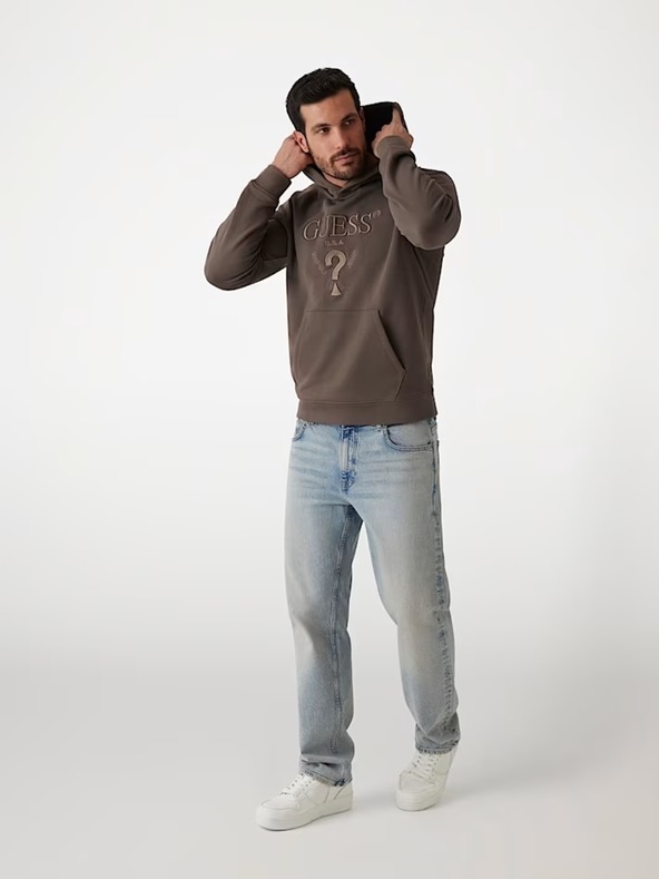 Guess Jeans Muška smeđa dukserica s izvezenim logom i kapuljačom Guess jeans