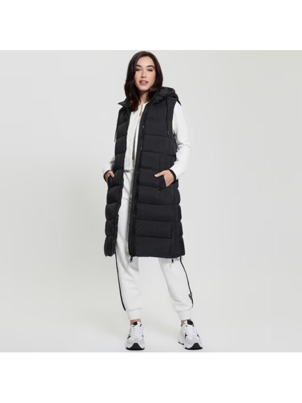 Guess Jeans Ženski crni pernati prsluk Guess jeans