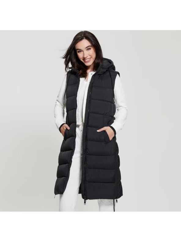 Guess Jeans Ženski crni pernati prsluk Guess jeans