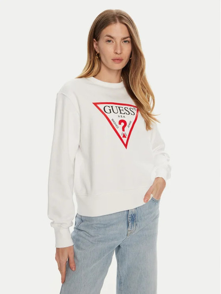 Guess Jeans Bijela ženska dukserica s velikim trokutastim logom Guess jeans