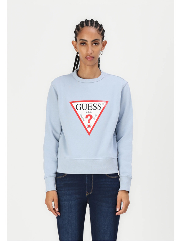 Guess Jeans Svijetloplava ženska dukserica s velikim trokutastim logom Guess jeans