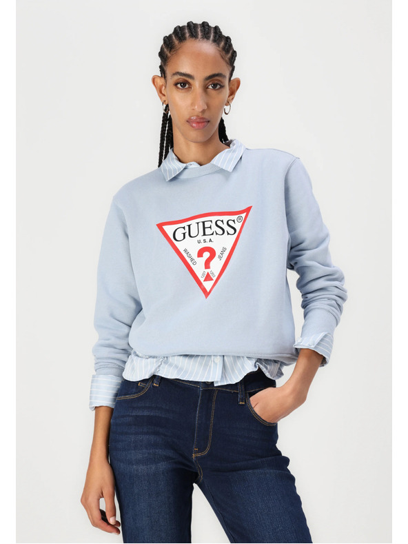 Guess Jeans Svijetloplava ženska dukserica s velikim trokutastim logom Guess jeans