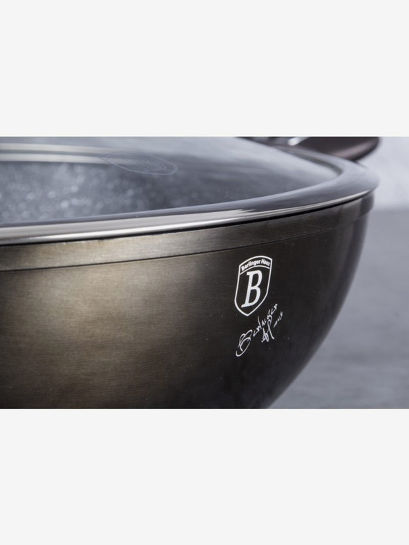 Berlingerhaus Wok tava s poklopcem s mramornom površinom 30 cm Shiny Black Edition BERLINGERHAUS