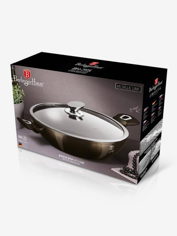 Berlingerhaus Wok tava s poklopcem s mramornom površinom 30 cm Shiny Black Edition BERLINGERHAUS