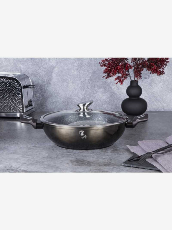 Berlingerhaus Wok tava s poklopcem s mramornom površinom 30 cm Shiny Black Edition BERLINGERHAUS