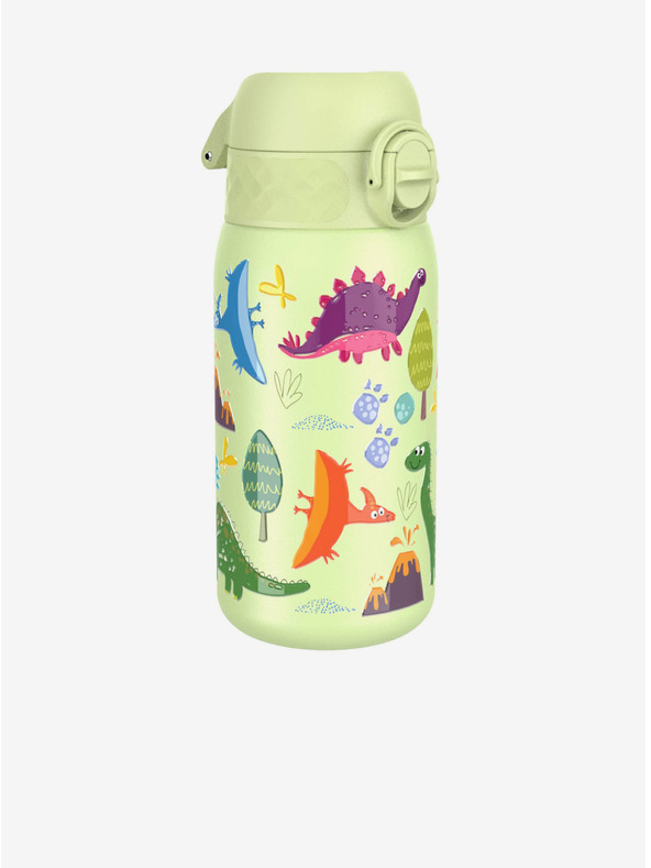 ION8 Svijetlo zelena uzorovana čelična bočica Ion8 Leak Proof Dinosauri (400 ml)