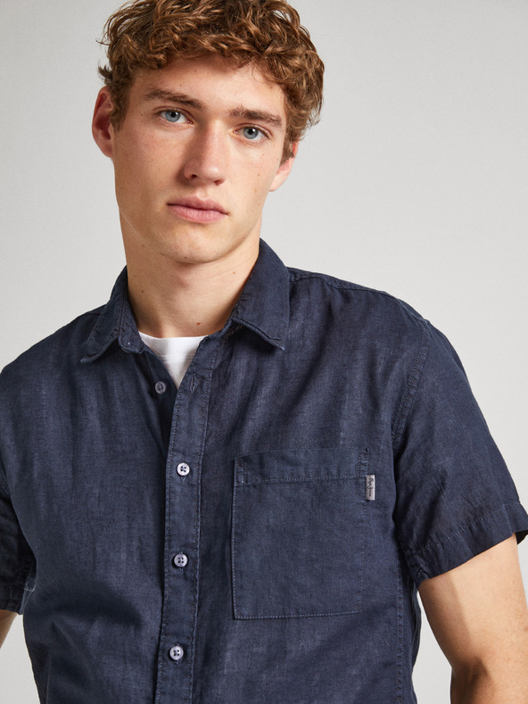 Pepe Jeans Pepe Jeans tamnoplava muška lanena košulja kratkih rukava
