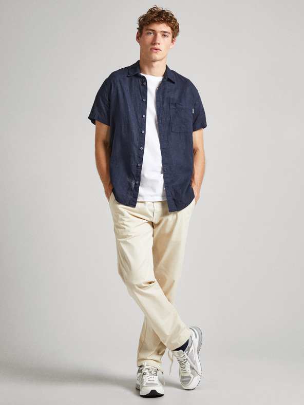 Pepe Jeans Pepe Jeans tamnoplava muška lanena košulja kratkih rukava