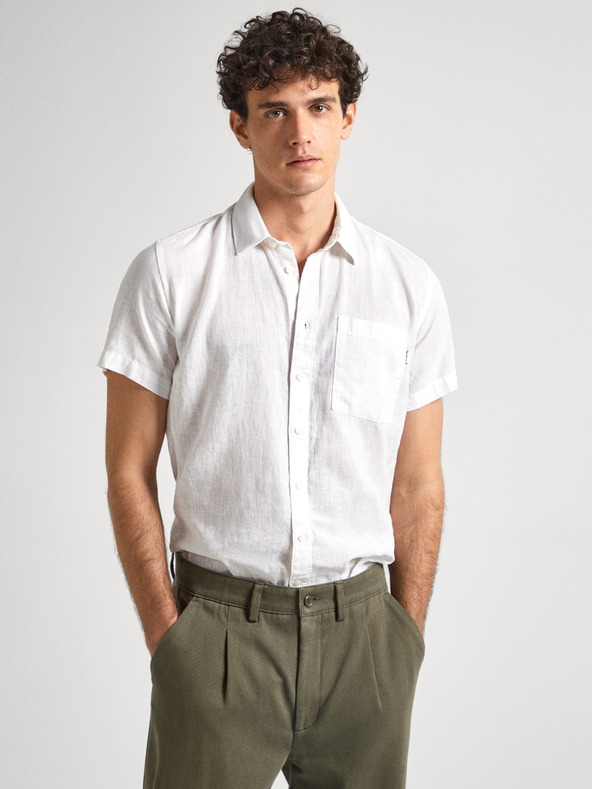 Pepe Jeans Pepe Jeans bijela muška lanena košulja kratkih rukava