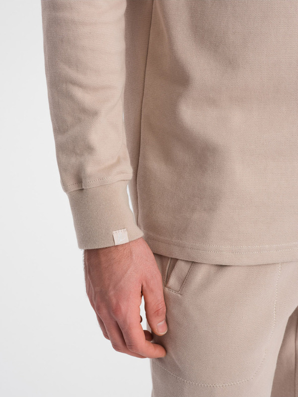 Ombre Clothing Bež muška trenirka, trenirka s polo ovratnikom + hlače Ombre odjeća