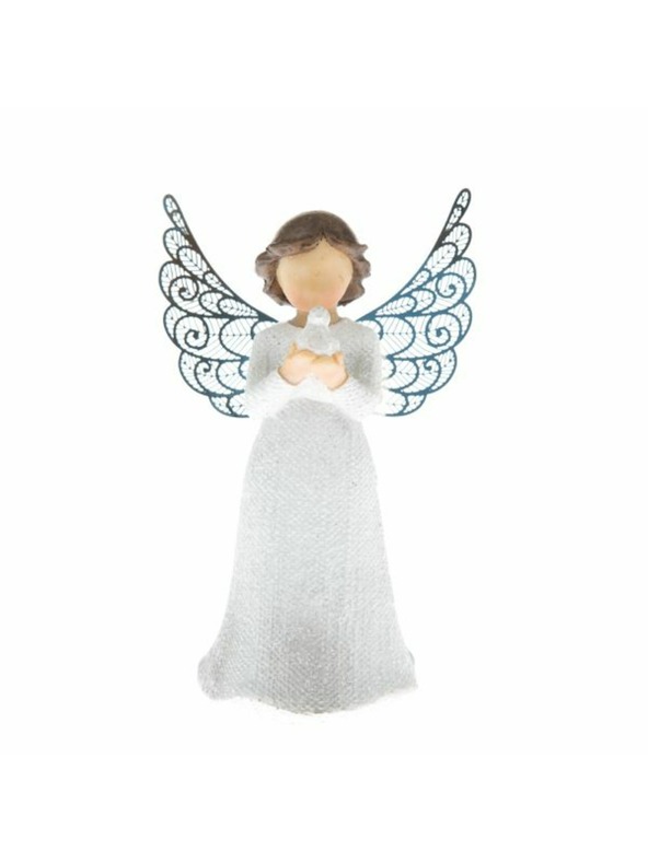 Casa de Engel Poliresinski anđeo s metalnim krilima, s pticom, 9/108