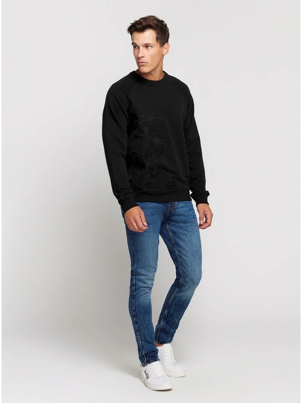 Guess Jeans Muški crni izvezeni džemper Guess