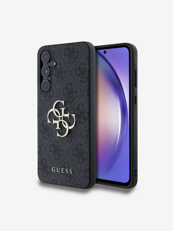 Guess Guess PU 4G Metal Logo Stražnji Poklopac za Samsung Galaxy A55 5G Siva