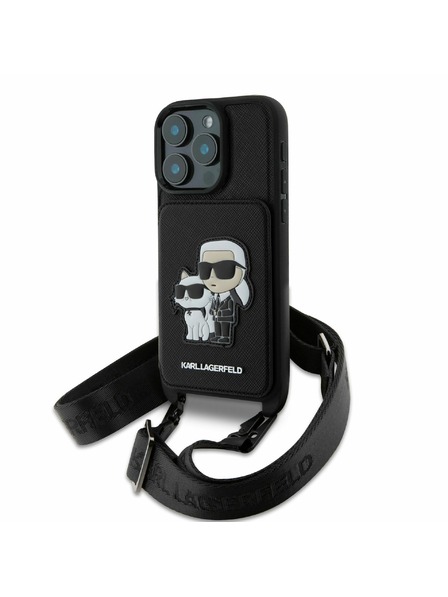 Karl Lagerfeld Karl Lagerfeld Saffiano Crossbody remen Karl and Choupette poklopac za iPhone 16 Pro Black