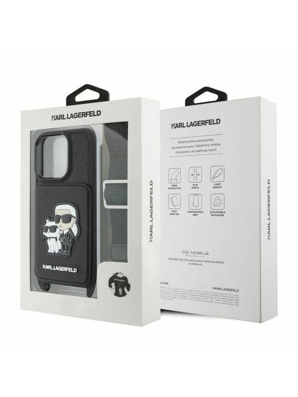 Karl Lagerfeld Karl Lagerfeld Saffiano Crossbody remen Karl and Choupette poklopac za iPhone 16 Pro Black