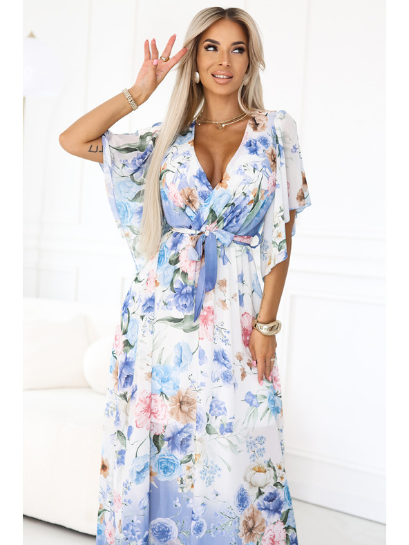 numoco Prozračne zavjetnute maxi haljine s cvjetnim uzorkom plave ruže