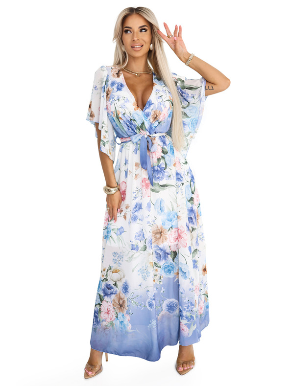 numoco Prozračne zavjetnute maxi haljine s cvjetnim uzorkom plave ruže