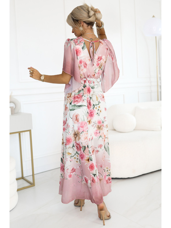 numoco Prozračne zavjetnute maxi haljine s cvjetnim uzorkom ružičaste ruže