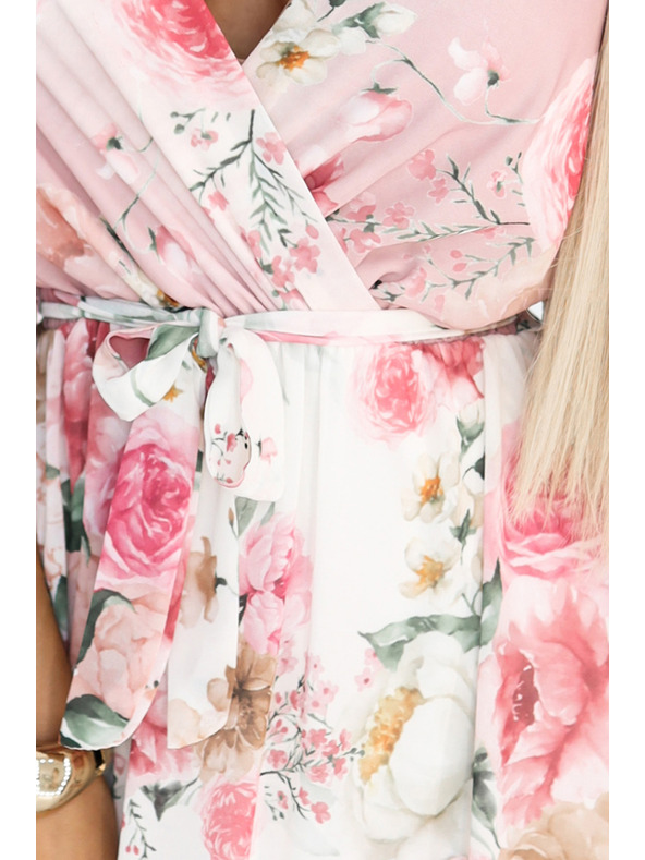 numoco Prozračne zavjetnute maxi haljine s cvjetnim uzorkom ružičaste ruže