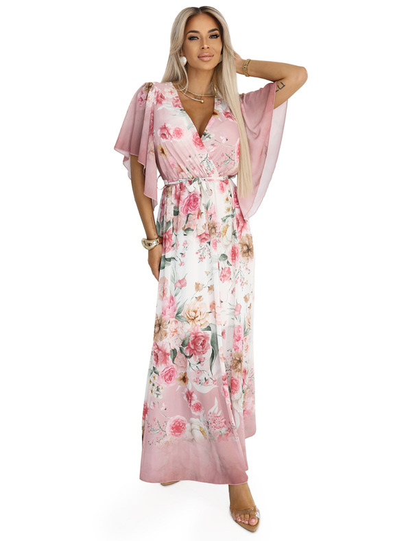 numoco Prozračne zavjetnute maxi haljine s cvjetnim uzorkom ružičaste ruže