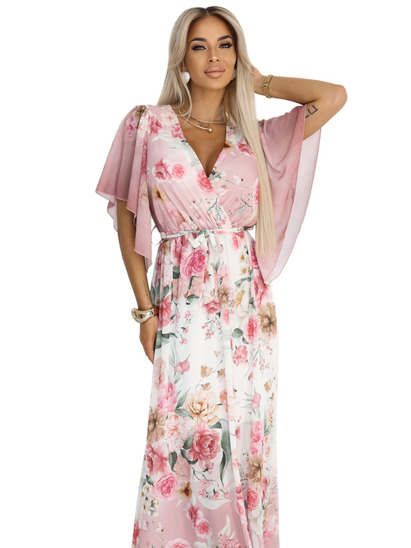 numoco Prozračne zavjetnute maxi haljine s cvjetnim uzorkom ružičaste ruže