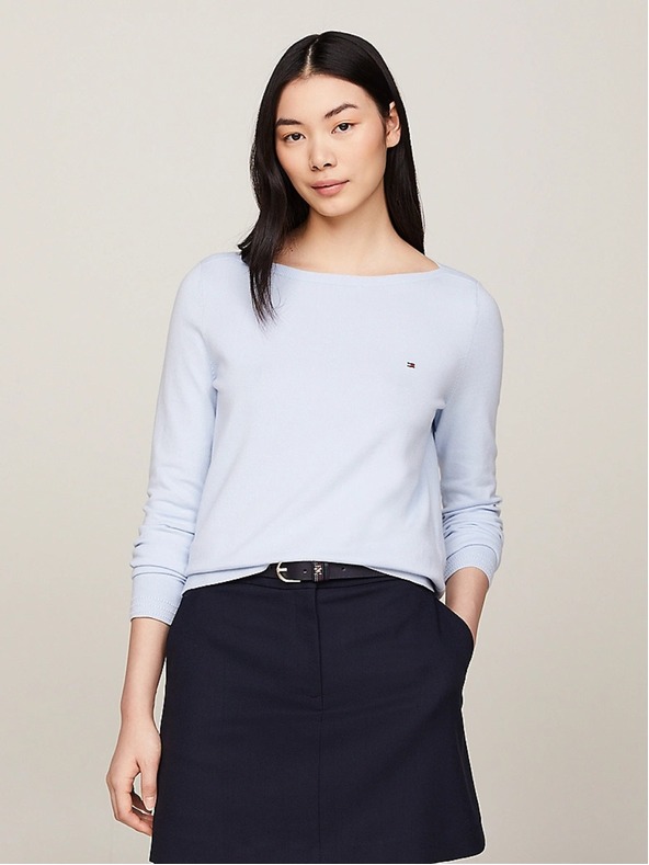 Tommy Hilfiger Ženski svijetlo plavi nježno pleteni pulover s V-izrezom Tommy Hilfiger