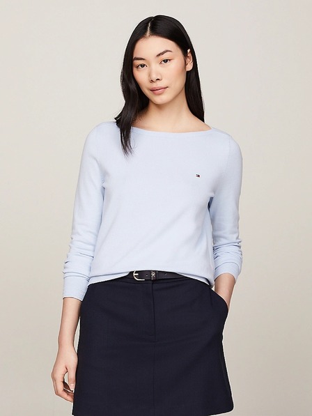 Tommy Hilfiger Ženski svijetlo plavi nježno pleteni pulover s V-izrezom Tommy Hilfiger