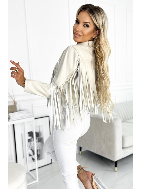 numoco Kratka bež jakna s resama od fine eko kože