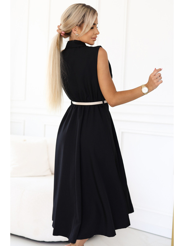 numoco Elegantne midi košuljaste haljine sa zlatnim gumbima i pojasom