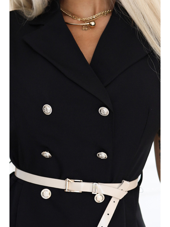 numoco Elegantne midi košuljaste haljine sa zlatnim gumbima i pojasom