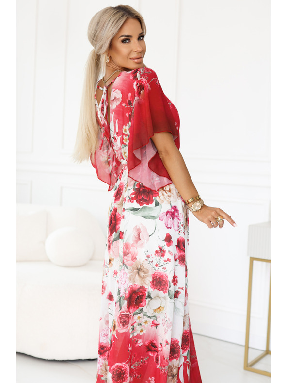 numoco Lagane preklopne maxi haljine s cvjetnim uzorkom crvene ruže