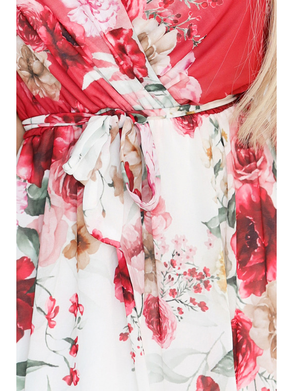 numoco Lagane preklopne maxi haljine s cvjetnim uzorkom crvene ruže