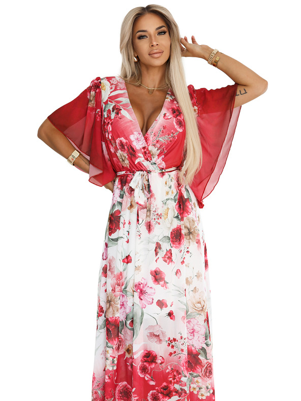 numoco Lagane preklopne maxi haljine s cvjetnim uzorkom crvene ruže