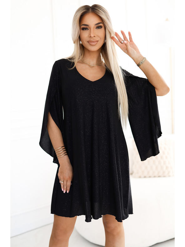 numoco Elegantne haljine s rukavima poput leptira - crne sa šljokicama