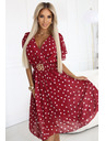 numoco Senzualne vinsko crvene haljine s bijelim točkicama i ukrasnim pojasom