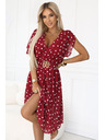 numoco Senzualne vinsko crvene haljine s bijelim točkicama i ukrasnim pojasom