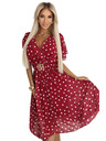 numoco Senzualne vinsko crvene haljine s bijelim točkicama i ukrasnim pojasom