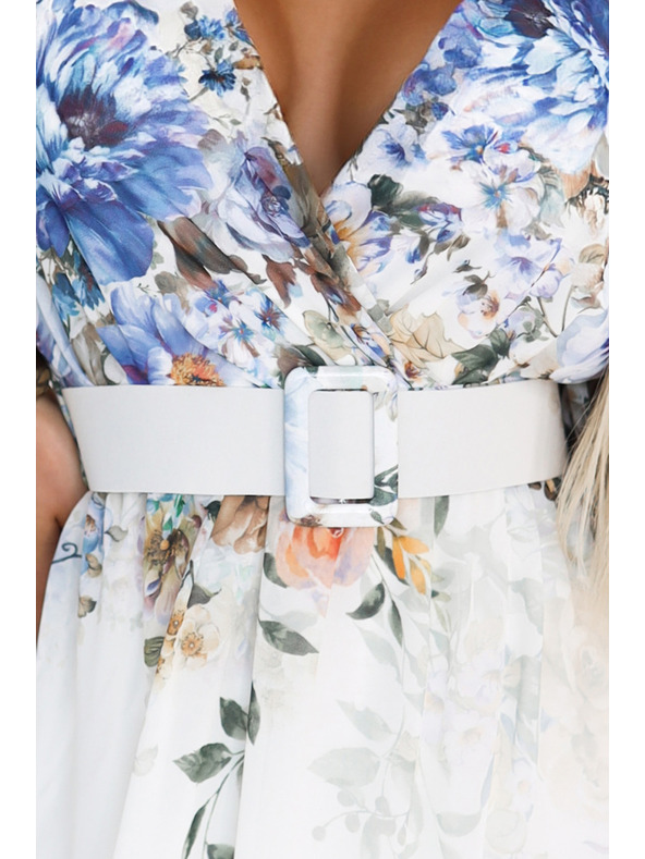 numoco Lagane maxi haljine CELINA s V-izrezom, pojasom i cvjetnim ombré uzorkom