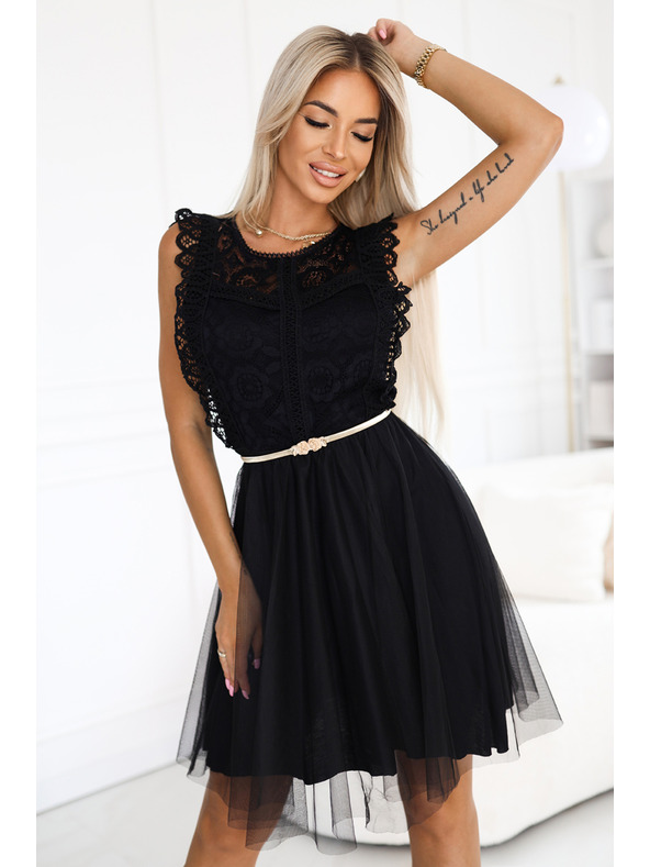 numoco Čipkaste haljine GRETA s tiflskom suknjom i zlatnim pojasom