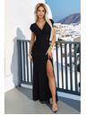 numoco Sjajne duge crne haljine IRINA sa šljokicama, preklopnim izrezom i prorezom