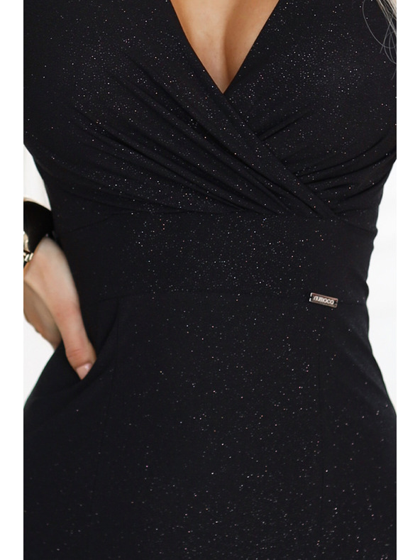 numoco Sjajne duge crne haljine IRINA sa šljokicama, preklopnim izrezom i prorezom