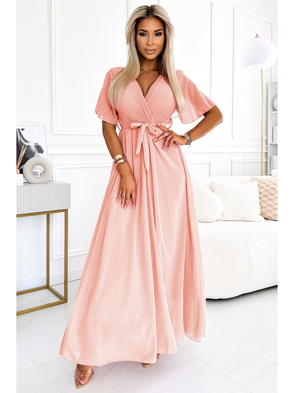 numoco Duge haljine s plisiranim izrezom i vezivanjem