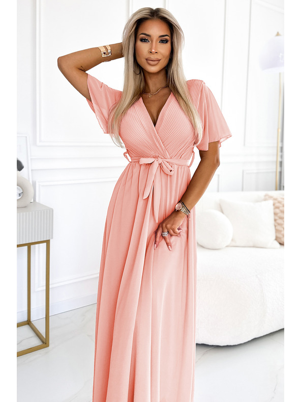 numoco Duge haljine s plisiranim izrezom i vezivanjem