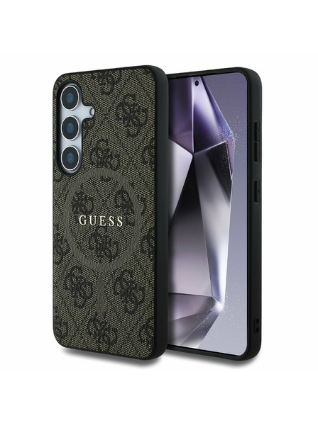 Guess Guess PU Koža 4G Šareni Prsten MagSafe Stražnji Poklopac za Samsung Galaxy S25 Brown