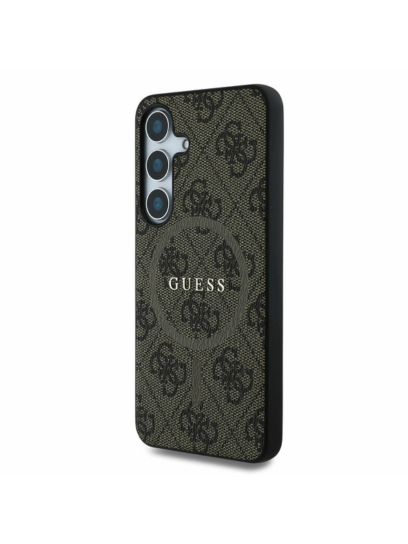 Guess Guess PU Koža 4G Šareni Prsten MagSafe Stražnji Poklopac za Samsung Galaxy S25 Brown